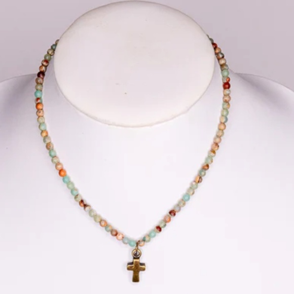 Bohemian “ Kara “ Boho Beaded Necklace with Round Bronze Pendant R2A - Picture 4 of 5